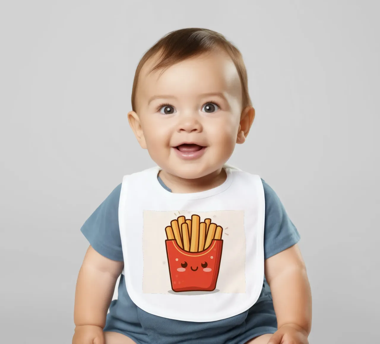 Patatine fritte con faccia felice " Io sono caldo e salato " bavaglino da DesignDoodle