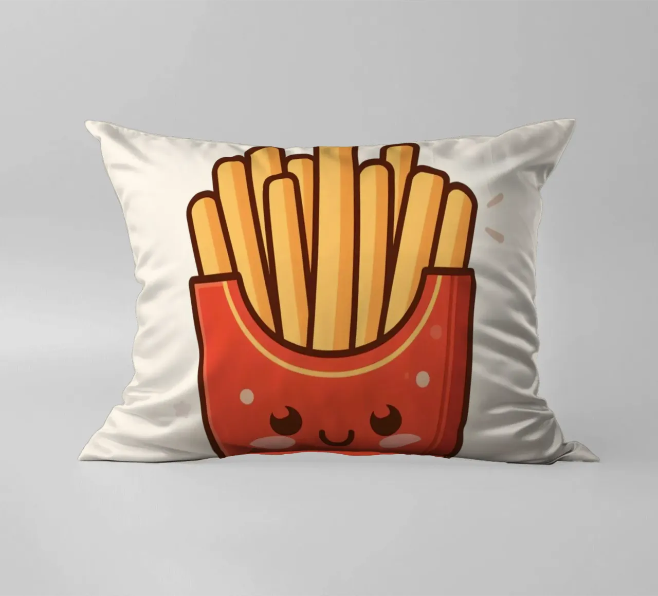 Patatine fritte con faccia felice " Io sono caldo e salato " cuscino da DesignDoodle