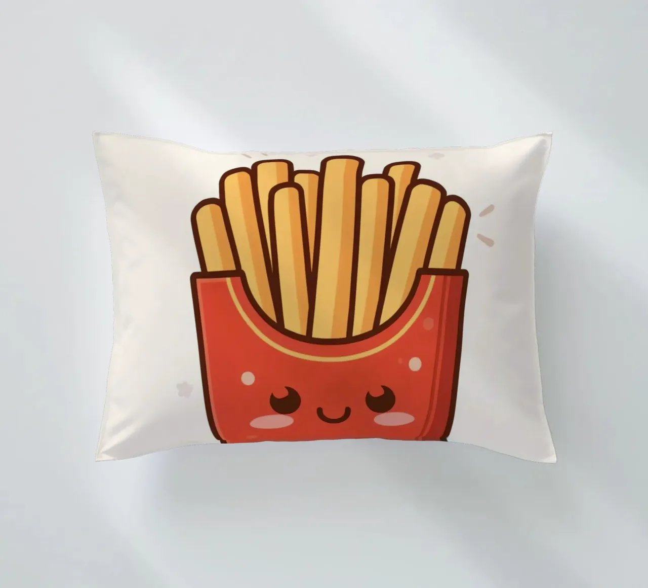 Patatine fritte con faccia felice " Io sono caldo e salato " cuscino da DesignDoodle