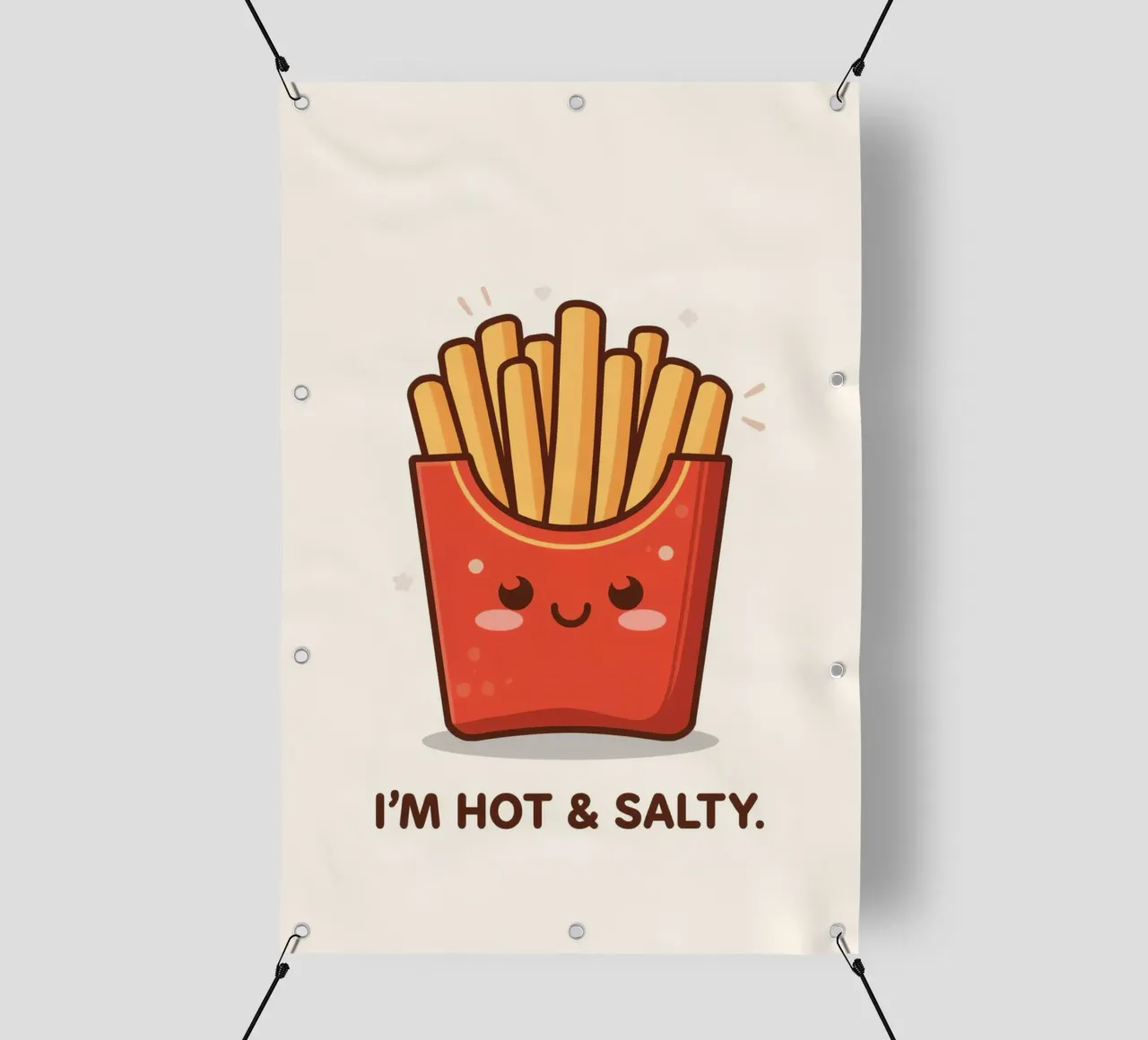 Patatine fritte con faccia felice " Io sono caldo e salato " telo in pvc da DesignDoodle