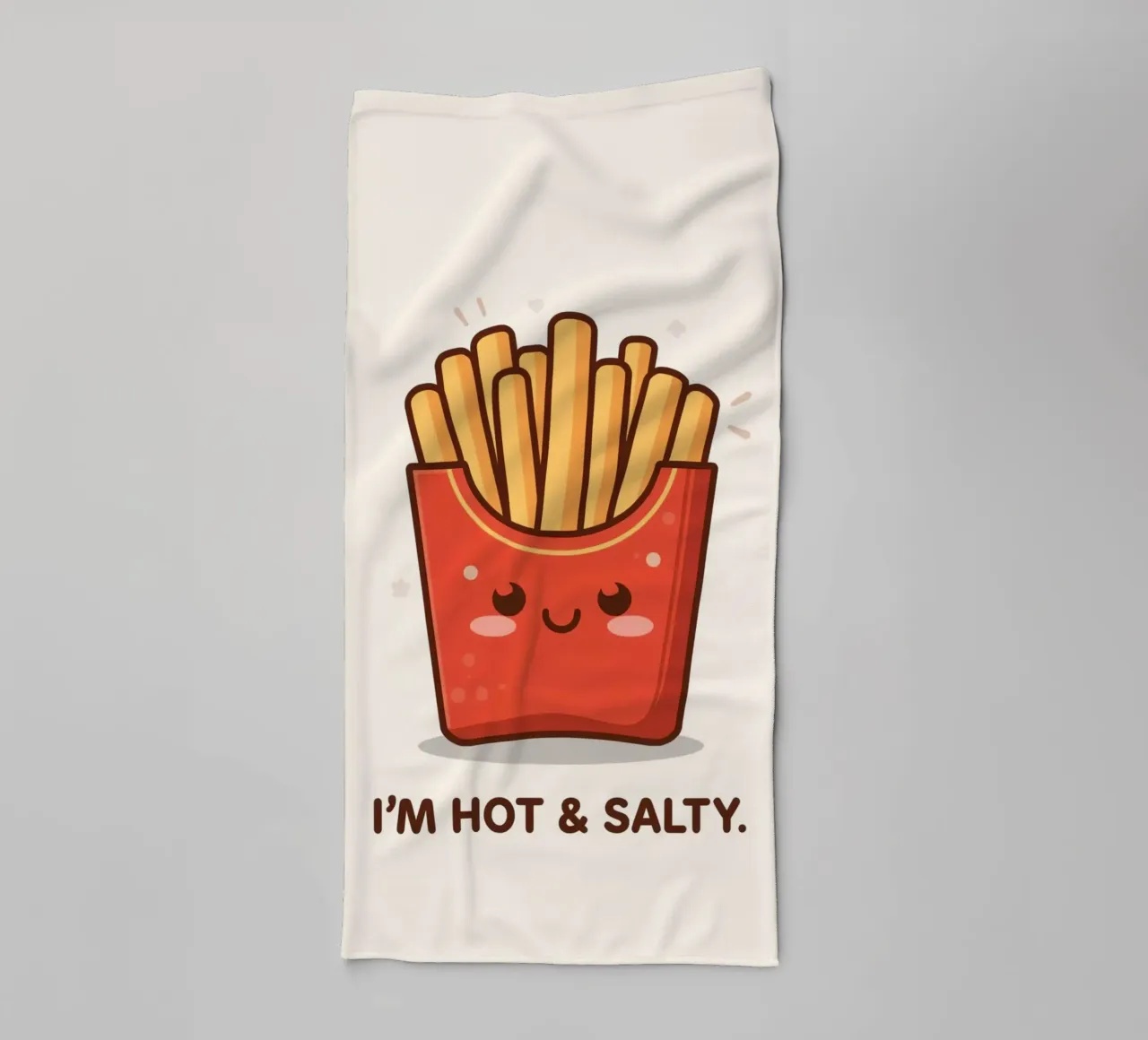 Patatine fritte con faccia felice " Io sono caldo e salato " asciugamano da bagno da DesignDoodle