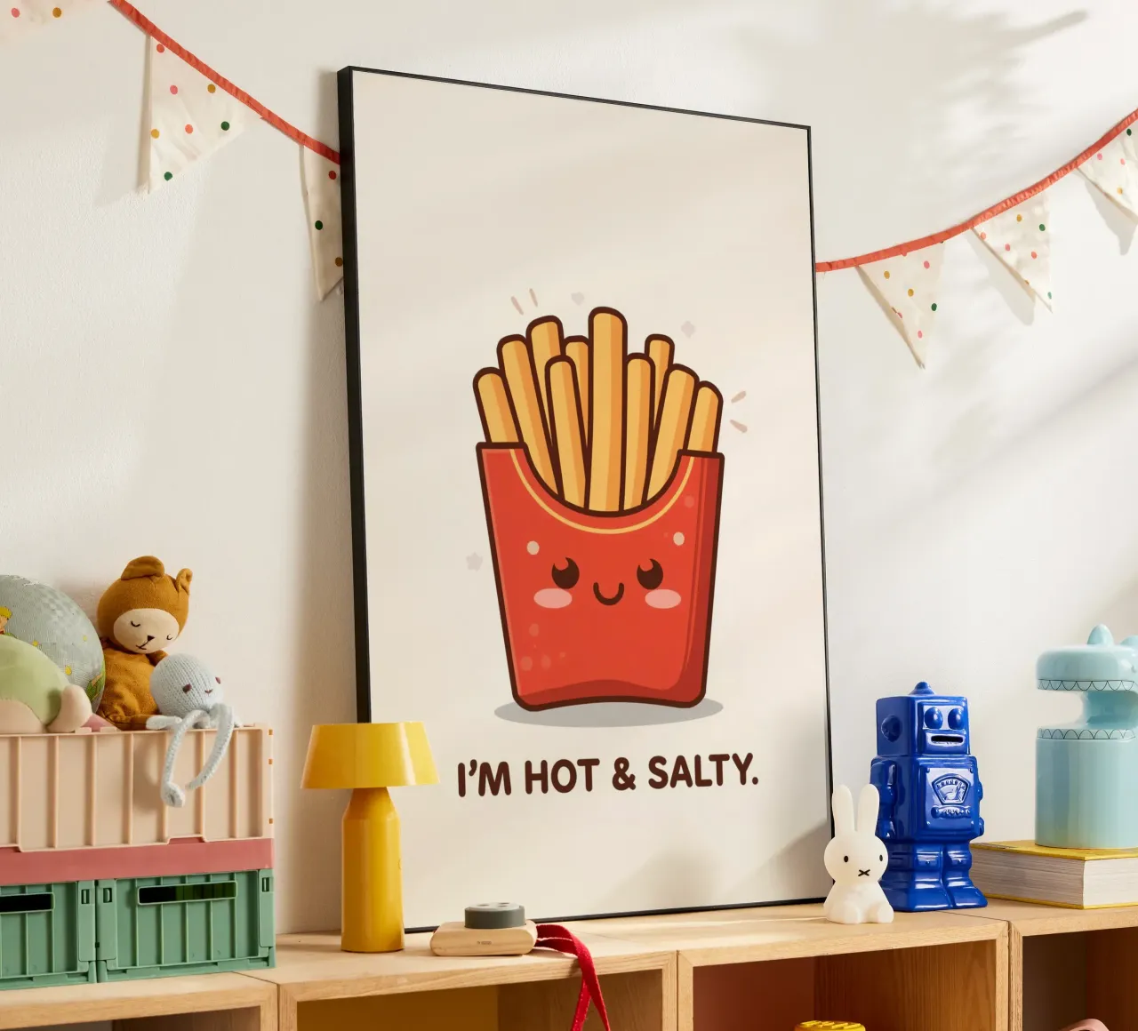 Patatine fritte con faccia felice " Io sono caldo e salato " alluminio dibond da DesignDoodle