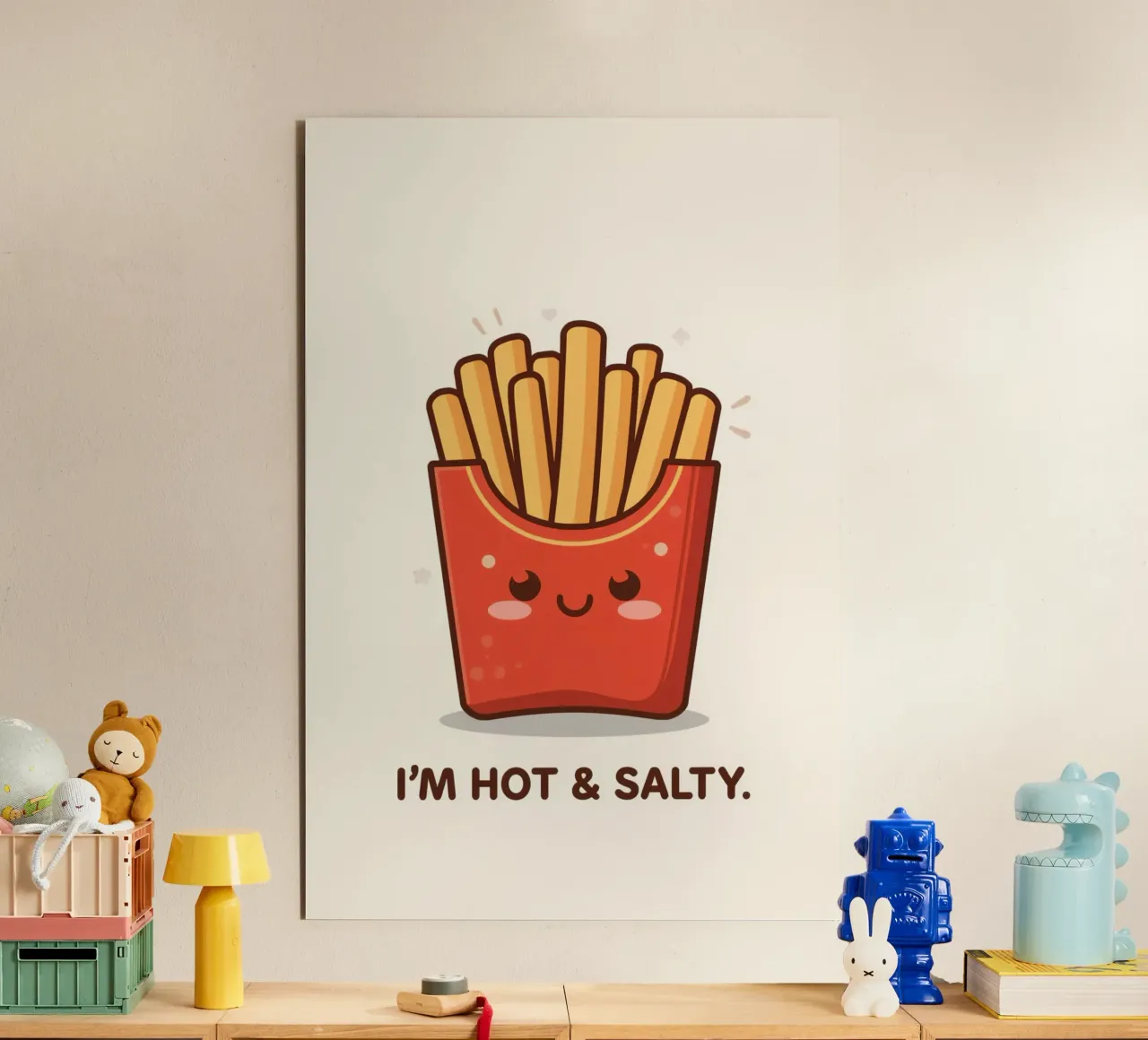 Patatine fritte con faccia felice " Io sono caldo e salato " alluminio dibond da DesignDoodle