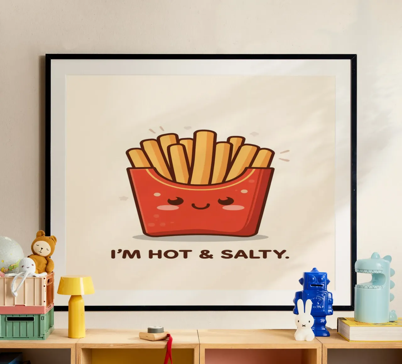 Patatine fritte con faccia felice " Io sono caldo e salato " carta hahnemühle da DesignDoodle