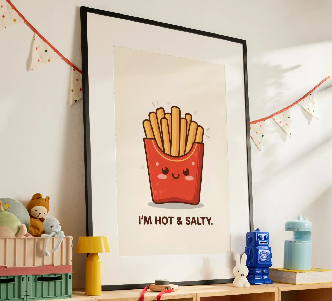 Patatine fritte con faccia felice " Io sono caldo e salato " carta hahnemühle da DesignDoodle