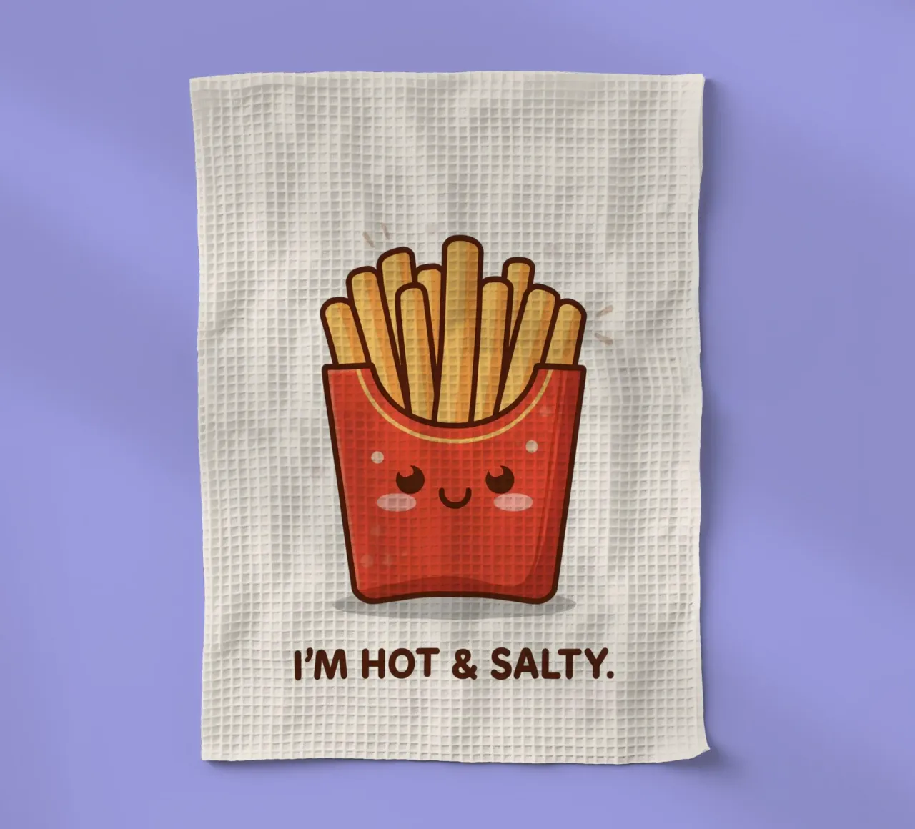 Patatine fritte con faccia felice " Io sono caldo e salato " canovaccio da cucina da DesignDoodle
