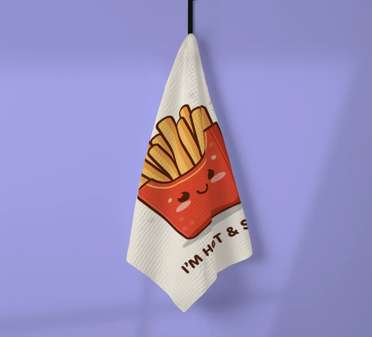 Patatine fritte con faccia felice " Io sono caldo e salato " canovaccio da cucina da DesignDoodle