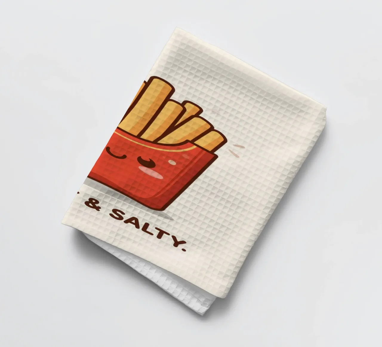 Patatine fritte con faccia felice " Io sono caldo e salato " canovaccio da cucina da DesignDoodle