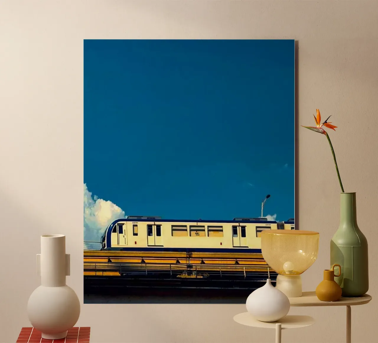 train in sunset alluminio dibond da juli