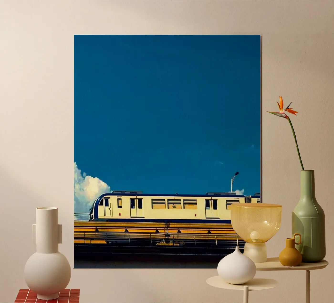 train in sunset poster by juli