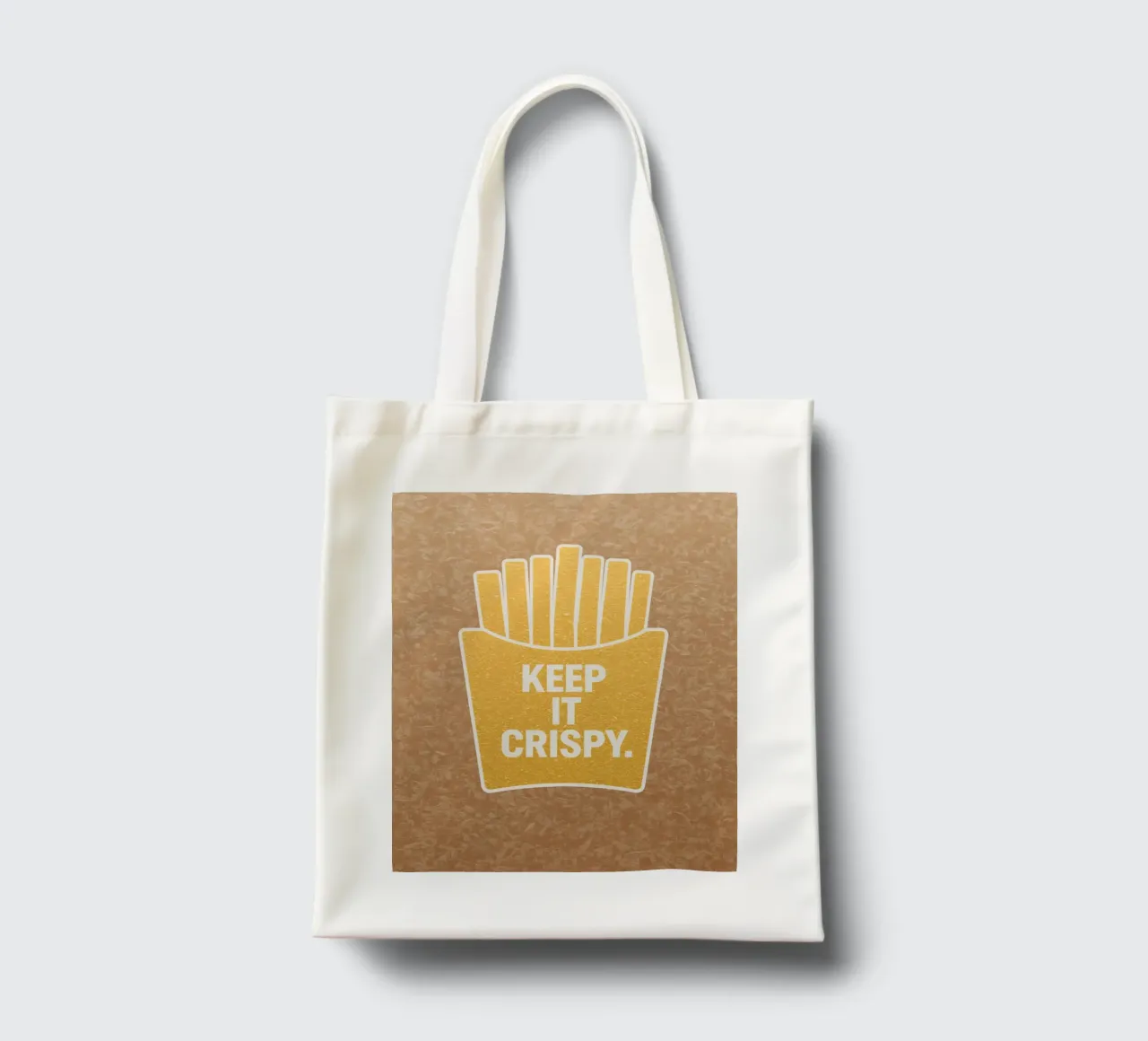 Patatine fritte dorate con "KEEP IT CRISPY borsa in juta da DesignDoodle