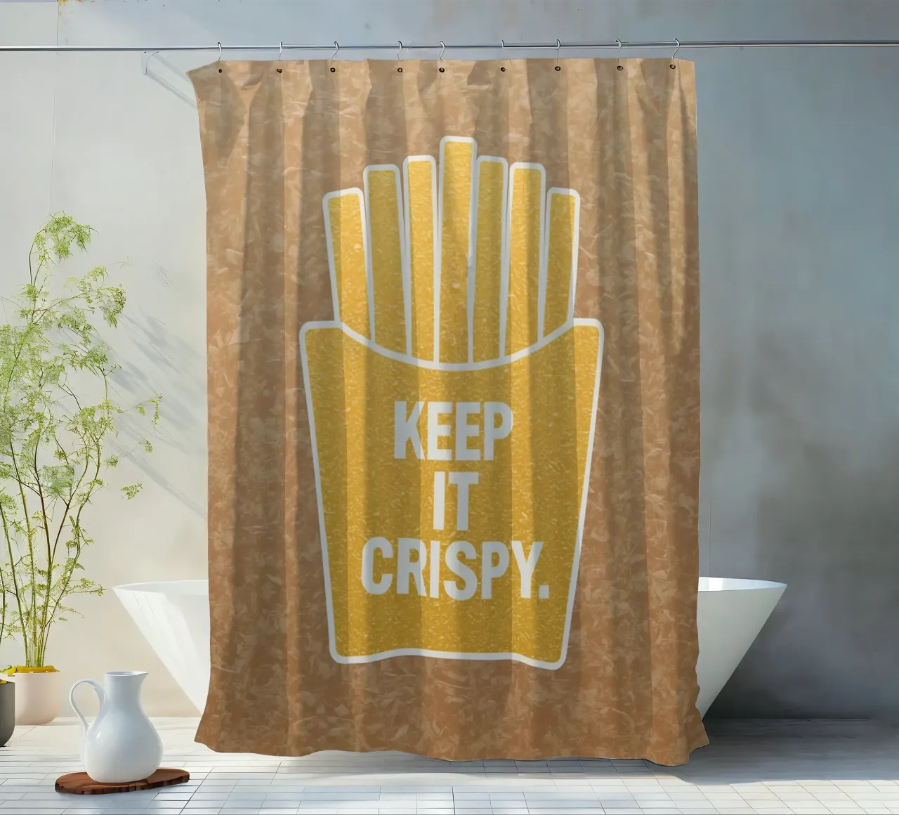 Patatine fritte dorate con "KEEP IT CRISPY tenda da doccia da DesignDoodle