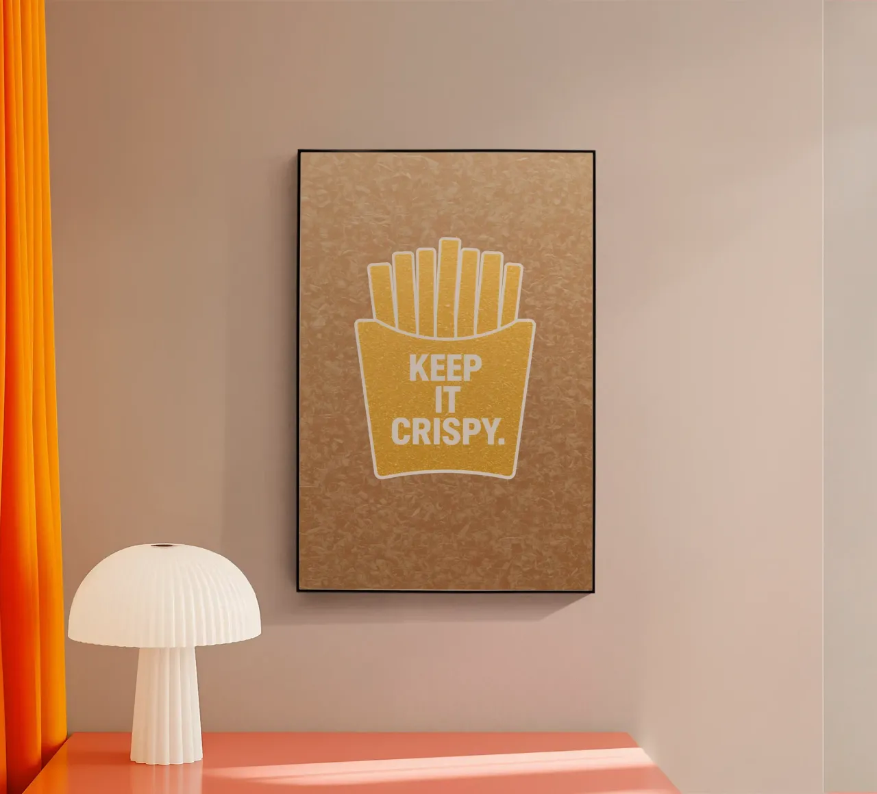 Patatine fritte dorate con "KEEP IT CRISPY plexiglass da DesignDoodle