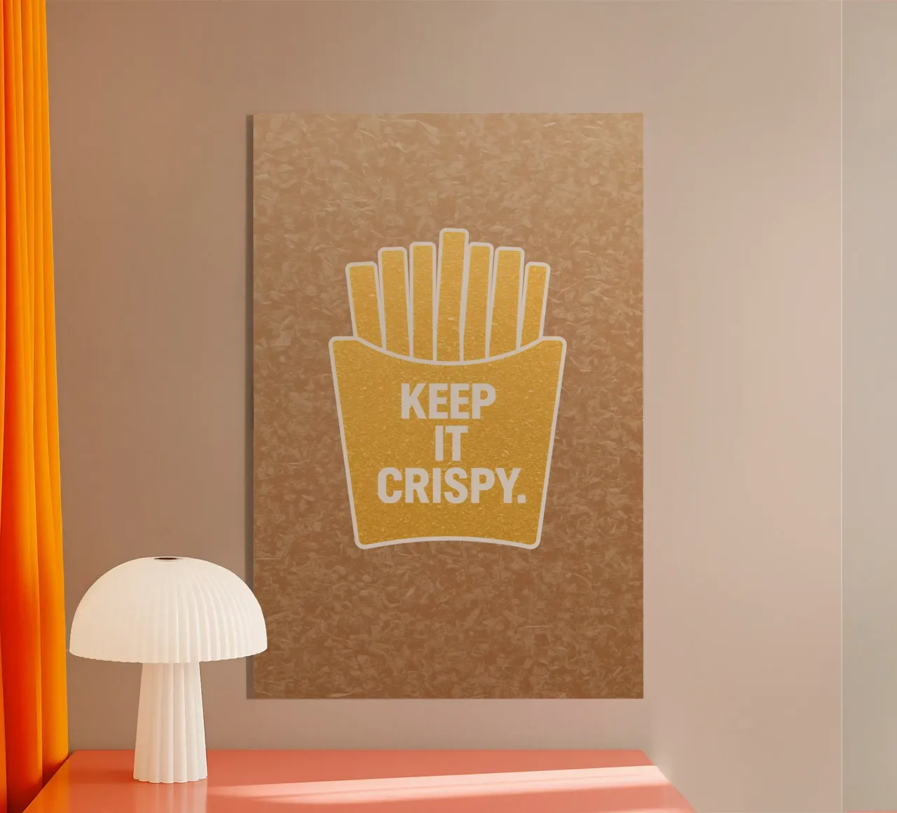 Patatine fritte dorate con "KEEP IT CRISPY plexiglass da DesignDoodle