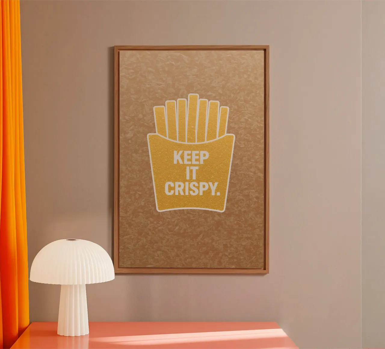 Patatine fritte dorate con "KEEP IT CRISPY alluminio dibond da DesignDoodle