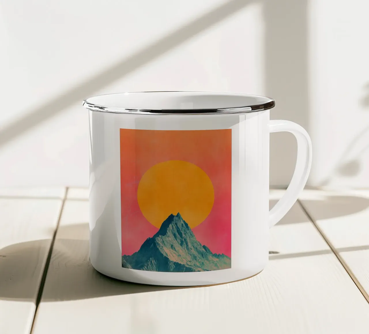 mountain with sunset tazza in smalto da juli