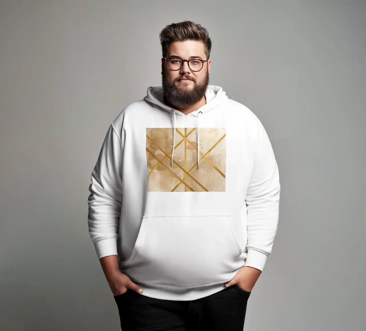 Gold Geometric Pattern on Textured Brown Background felpa con cappuccio da DesignDoodle