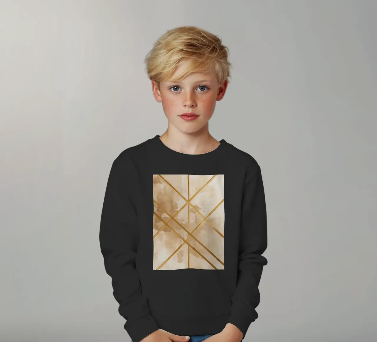 Gold Geometric Pattern on Textured Brown Background felpa bambino da DesignDoodle