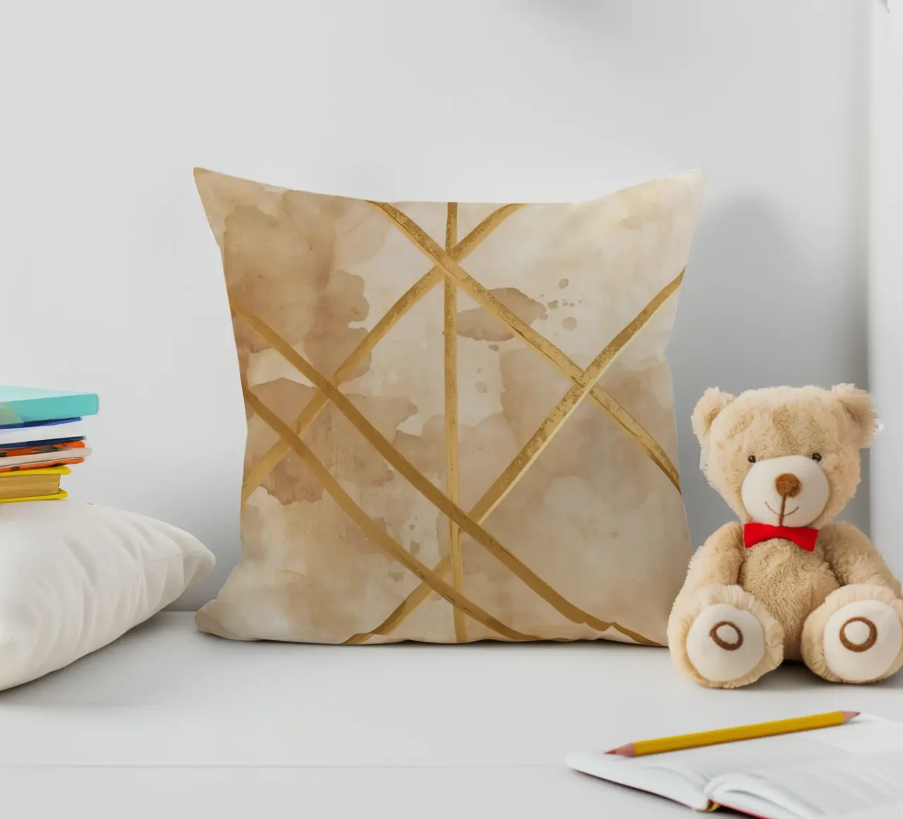 Gold Geometric Pattern on Textured Brown Background cuscino da DesignDoodle