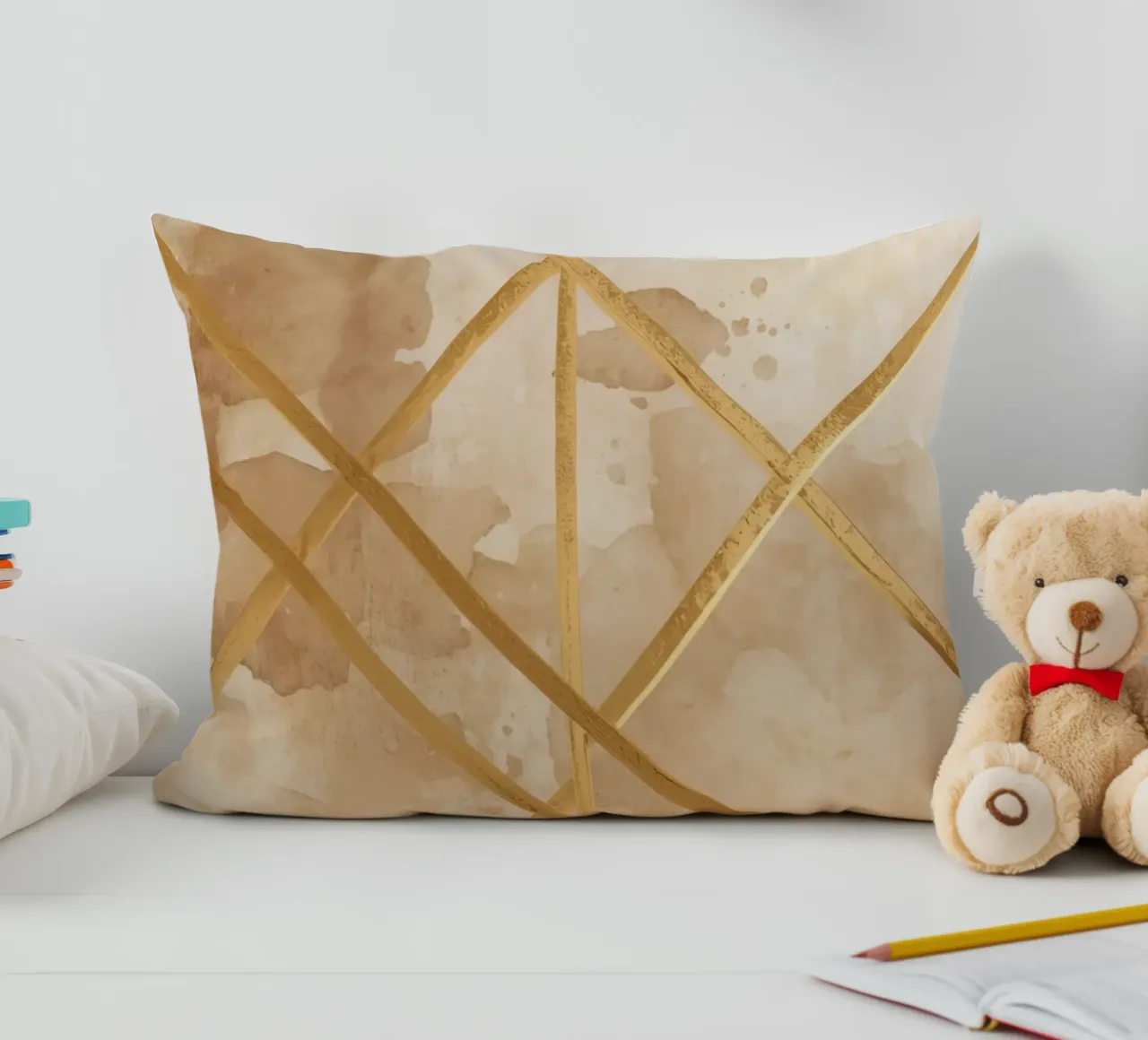 Gold Geometric Pattern on Textured Brown Background cuscino da DesignDoodle