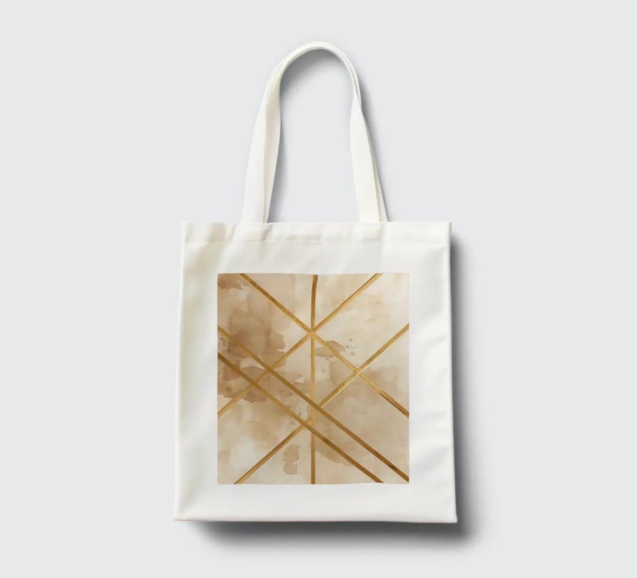Gold Geometric Pattern on Textured Brown Background borsa in juta da DesignDoodle