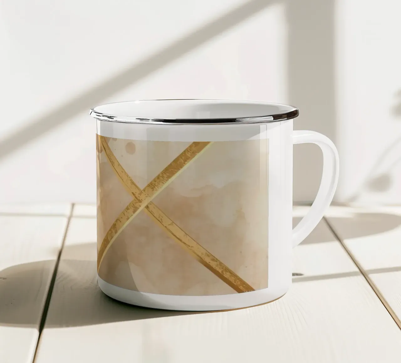 Gold Geometric Pattern on Textured Brown Background tazza in smalto da DesignDoodle