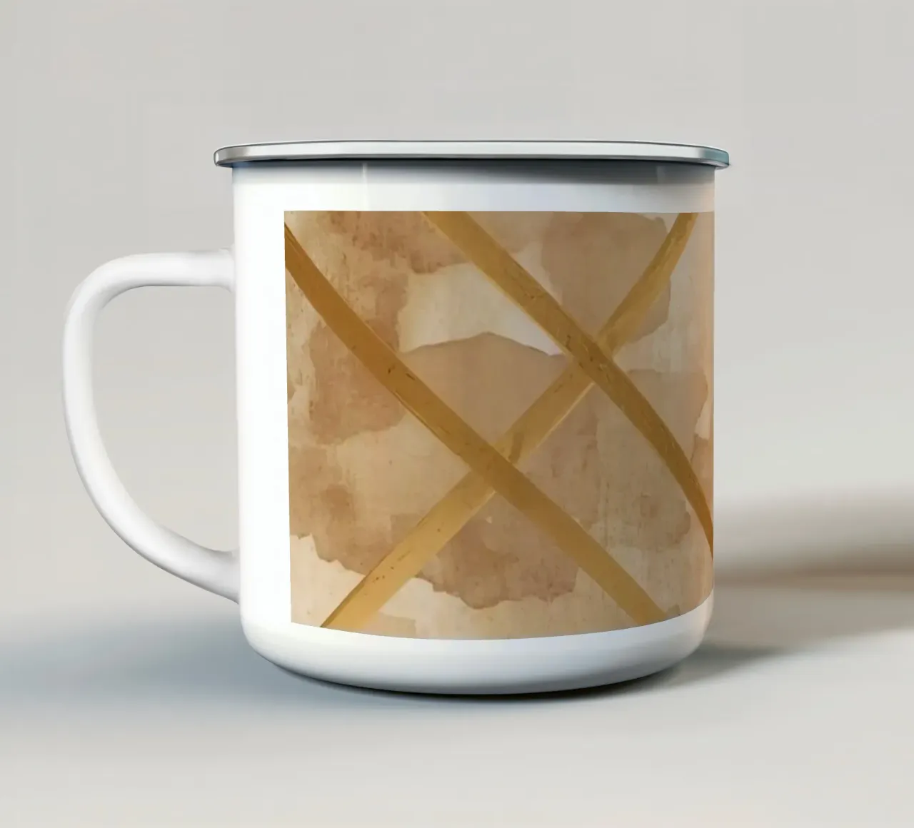 Gold Geometric Pattern on Textured Brown Background tazza in smalto da DesignDoodle