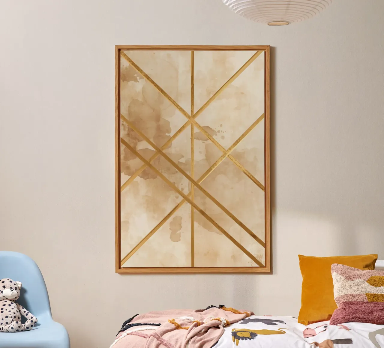 Gold Geometric Pattern on Textured Brown Background alluminio dibond da DesignDoodle