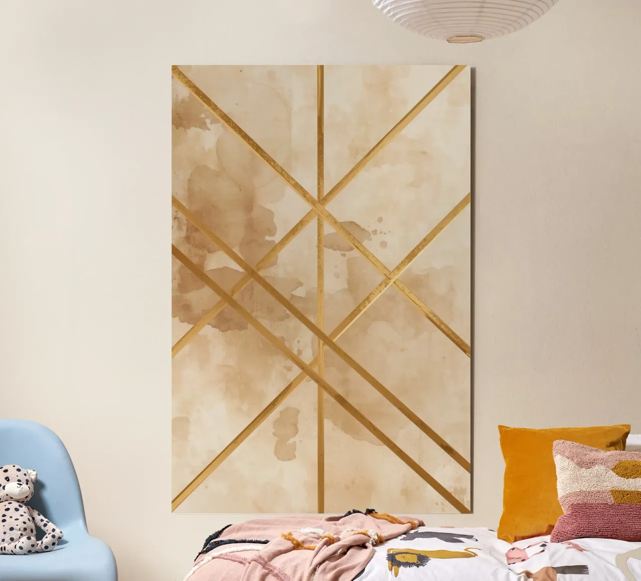 Gold Geometric Pattern on Textured Brown Background alluminio dibond da DesignDoodle