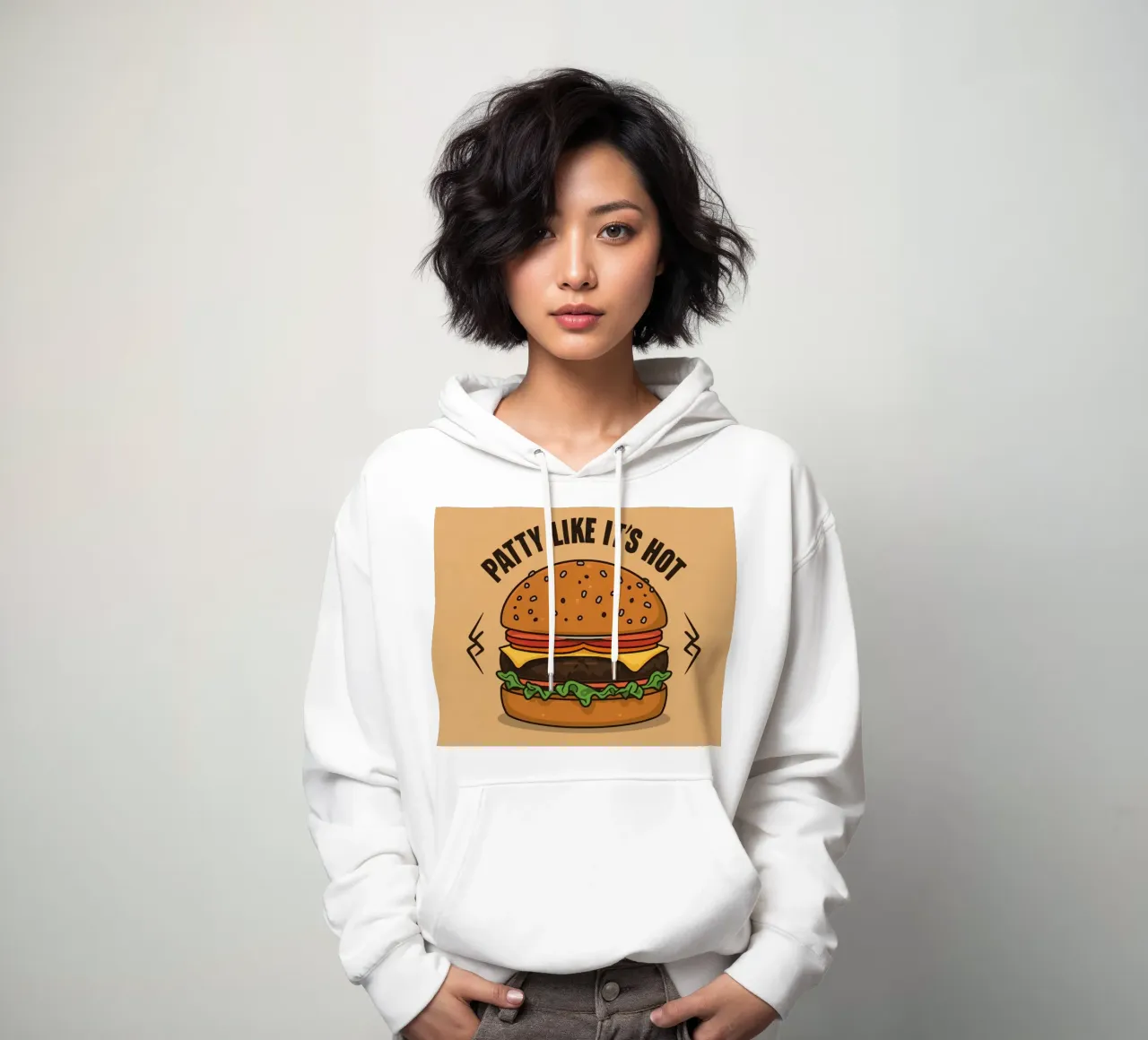 Hamburger "Patty Like It's Hot" (come se fosse caldo) felpa con cappuccio da DesignDoodle