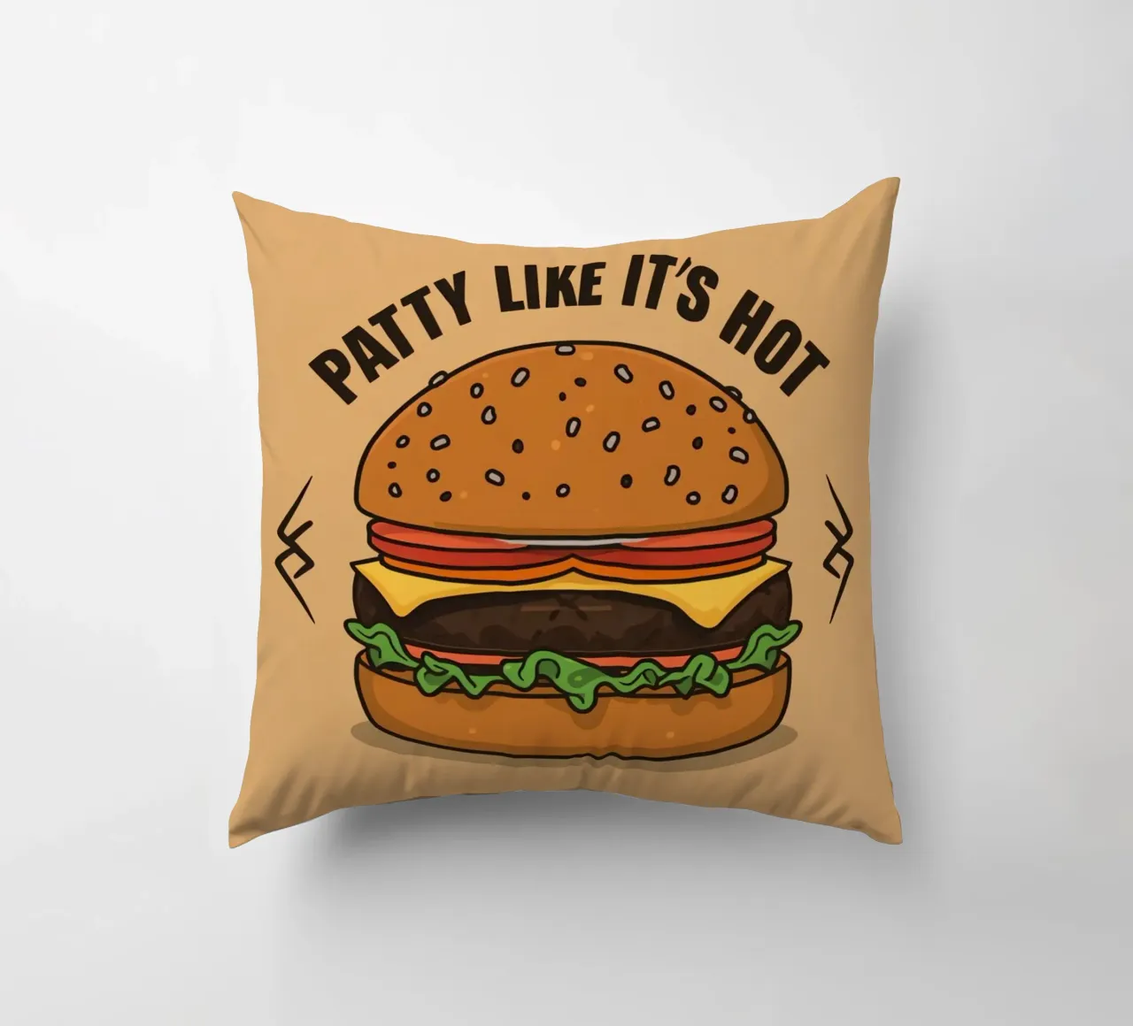 Hamburger "Patty Like It's Hot" (come se fosse caldo) cuscino da DesignDoodle