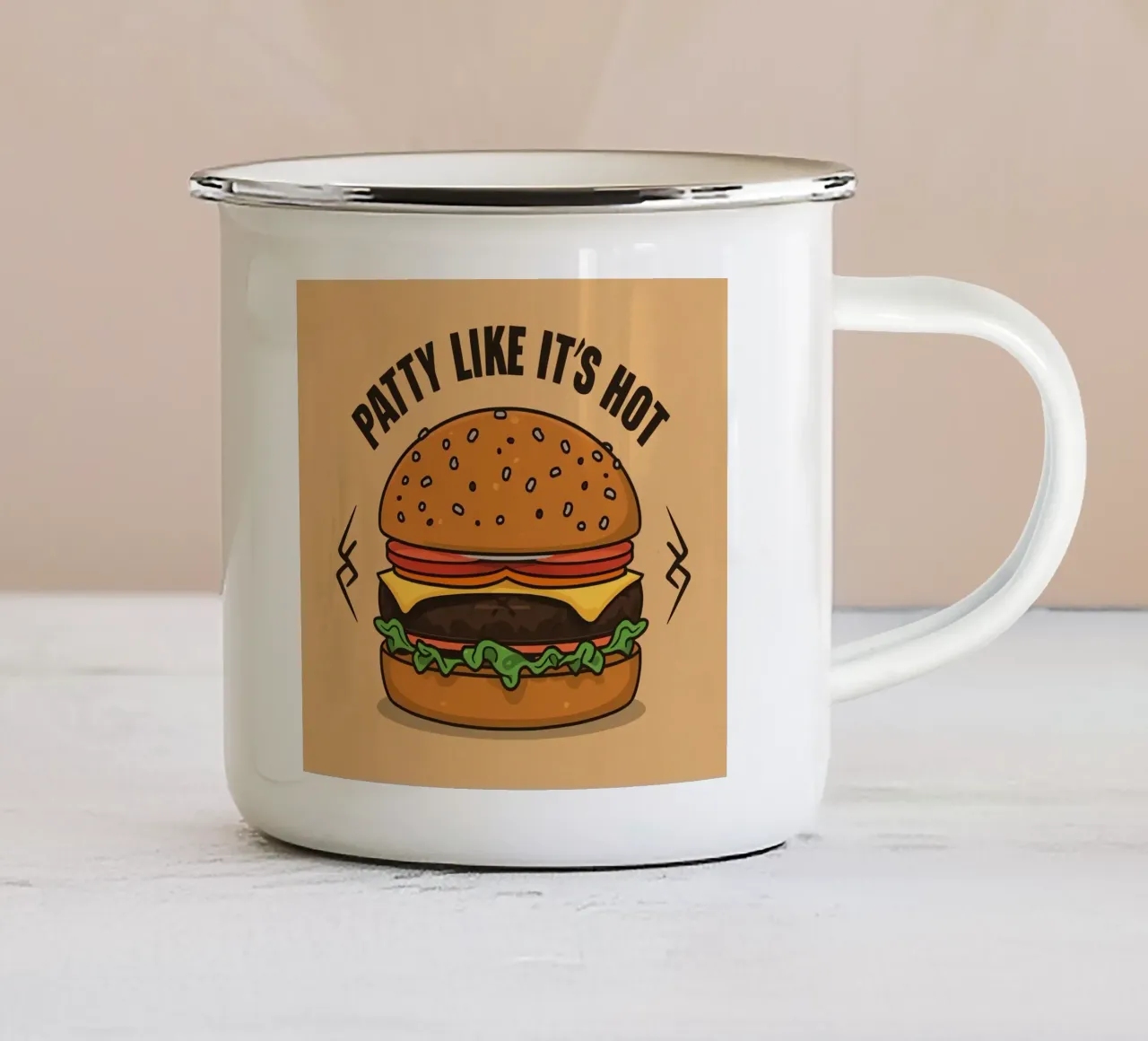 Hamburger "Patty Like It's Hot" (come se fosse caldo) tazza in smalto da DesignDoodle