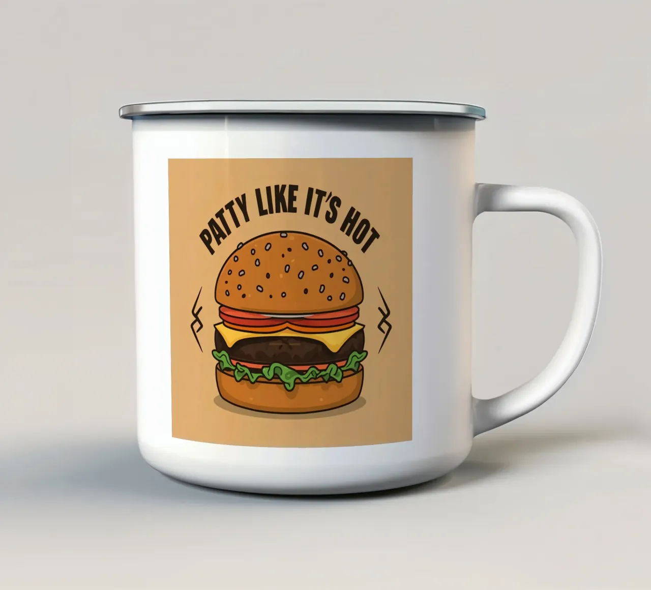 Hamburger "Patty Like It's Hot" (come se fosse caldo) tazza in smalto da DesignDoodle