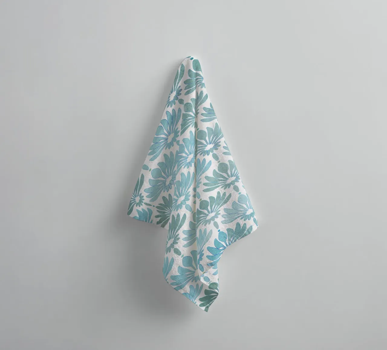 Pattern with stylised lilies in blue-turquoise, modern towel by CalliLetters