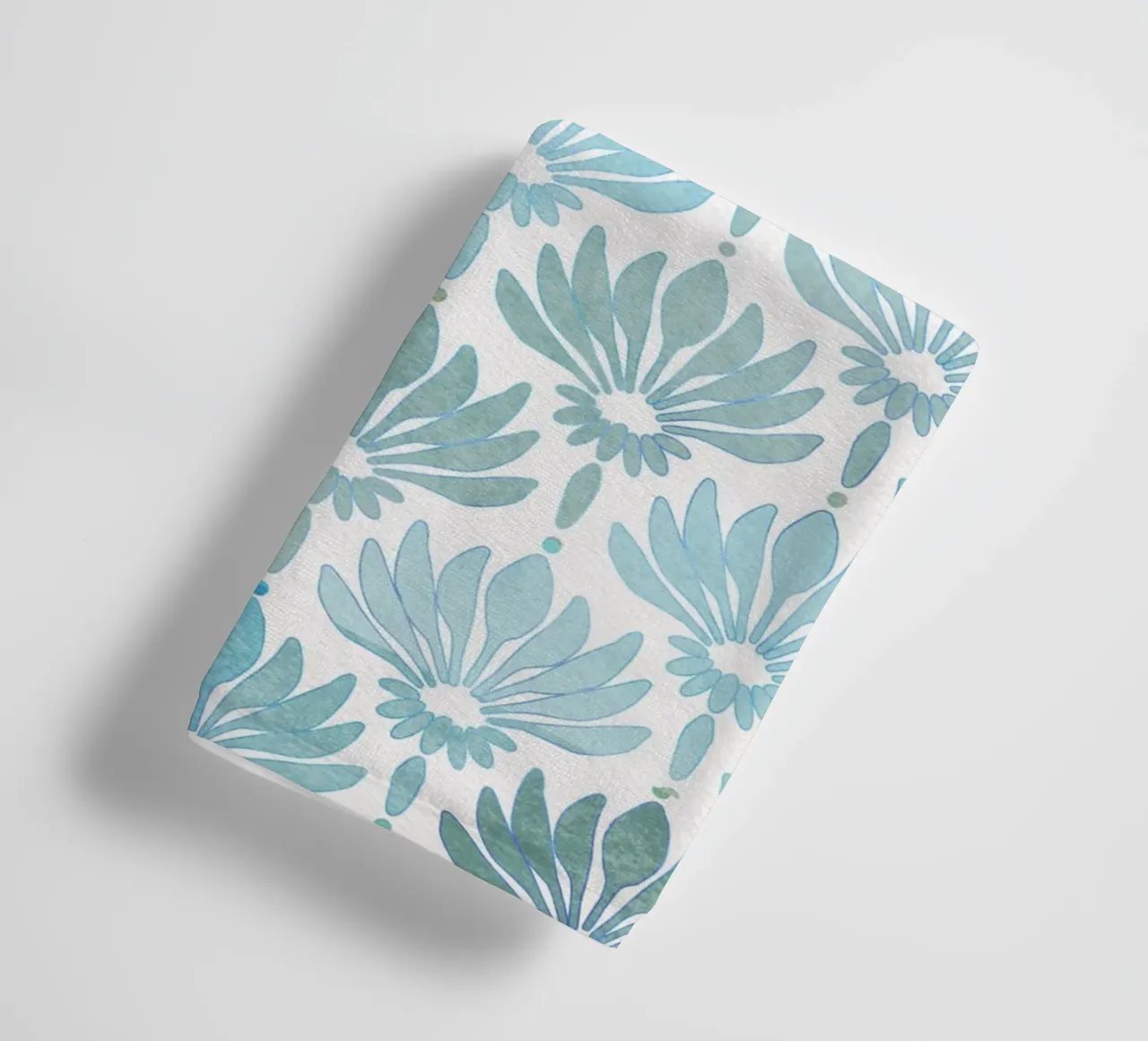 Pattern with stylised lilies in blue-turquoise, modern towel by CalliLetters