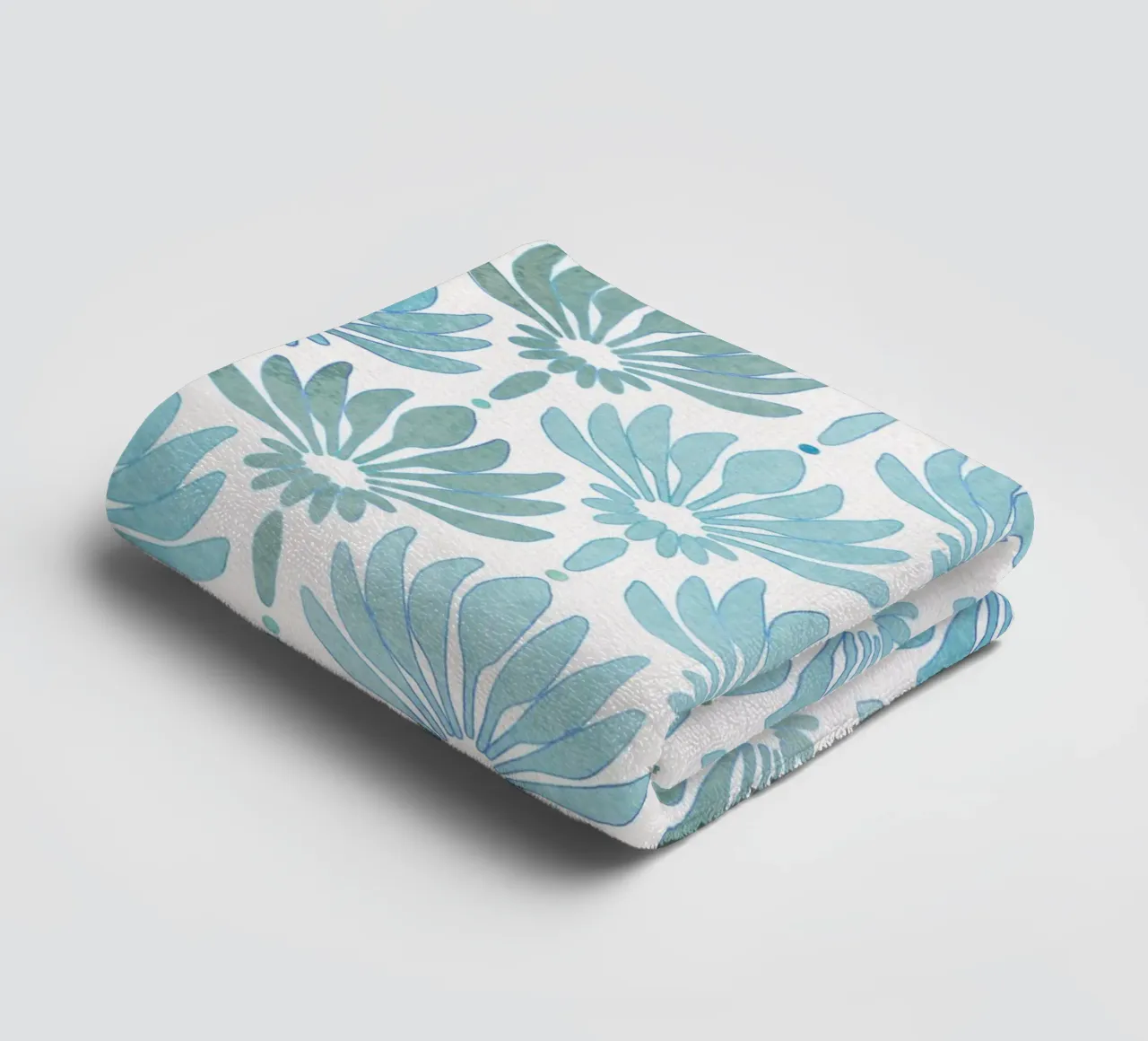 Pattern with stylised lilies in blue-turquoise, modern towel by CalliLetters