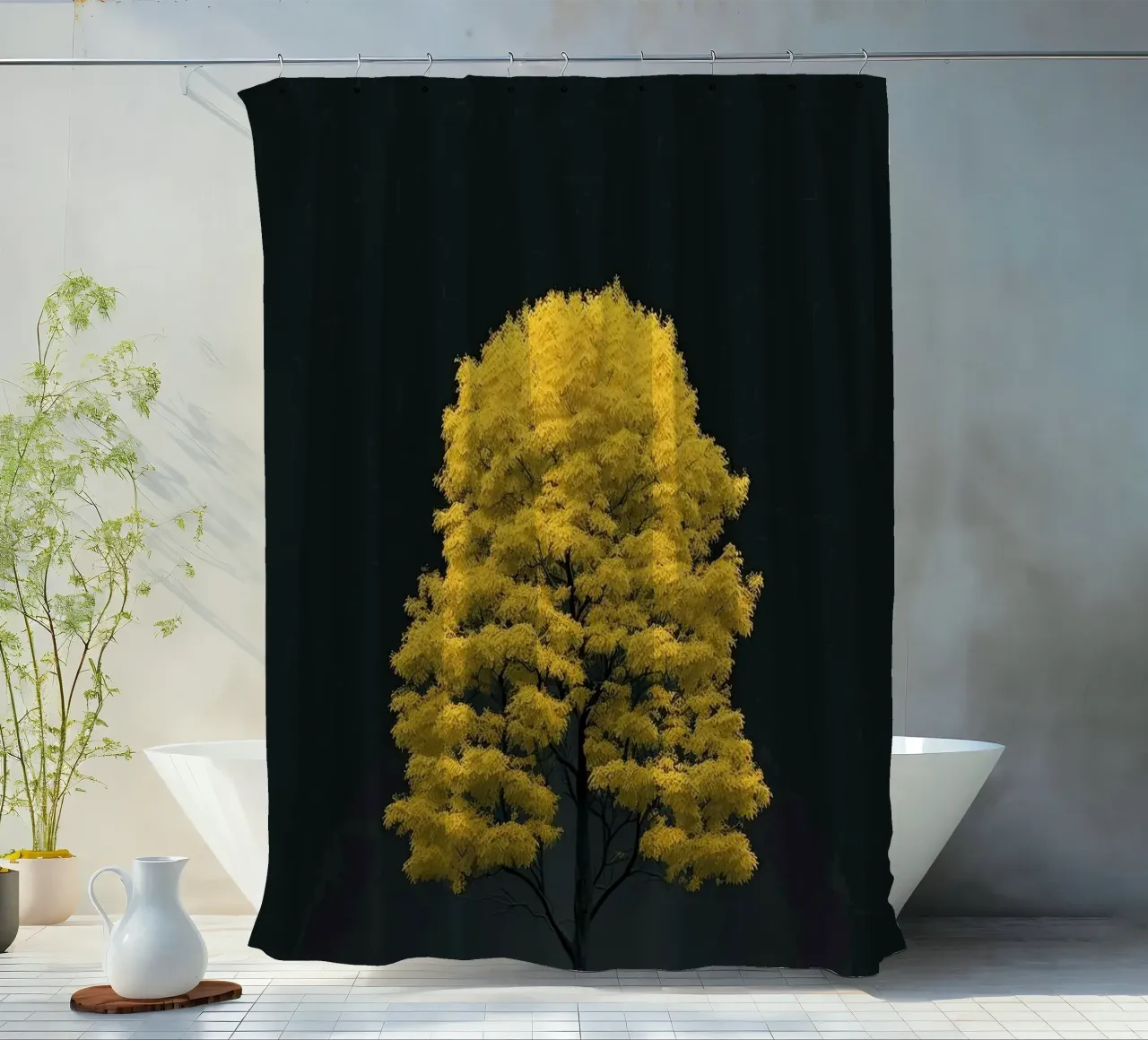 yellow tree in black shade tenda da doccia da marty