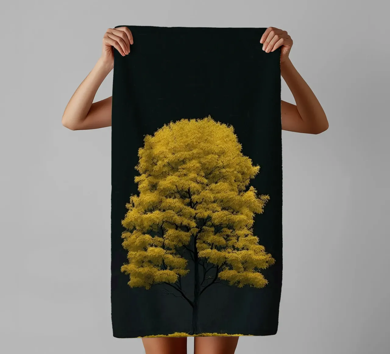 yellow tree in black shade asciugamano da bagno da marty
