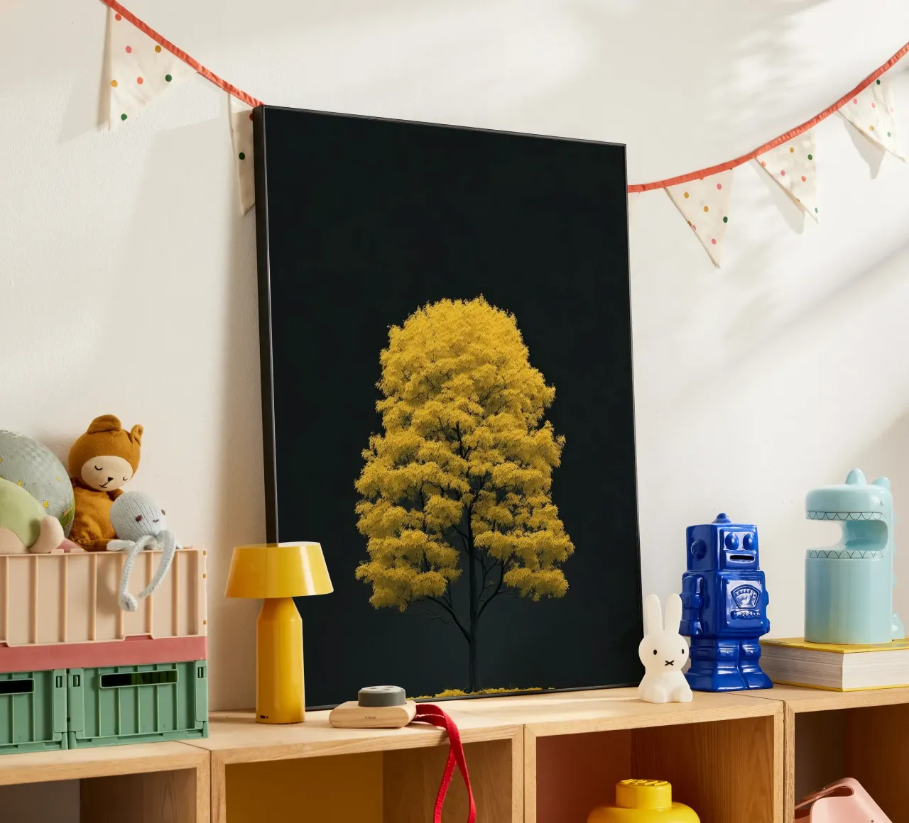 yellow tree in black shade alluminio dibond da marty