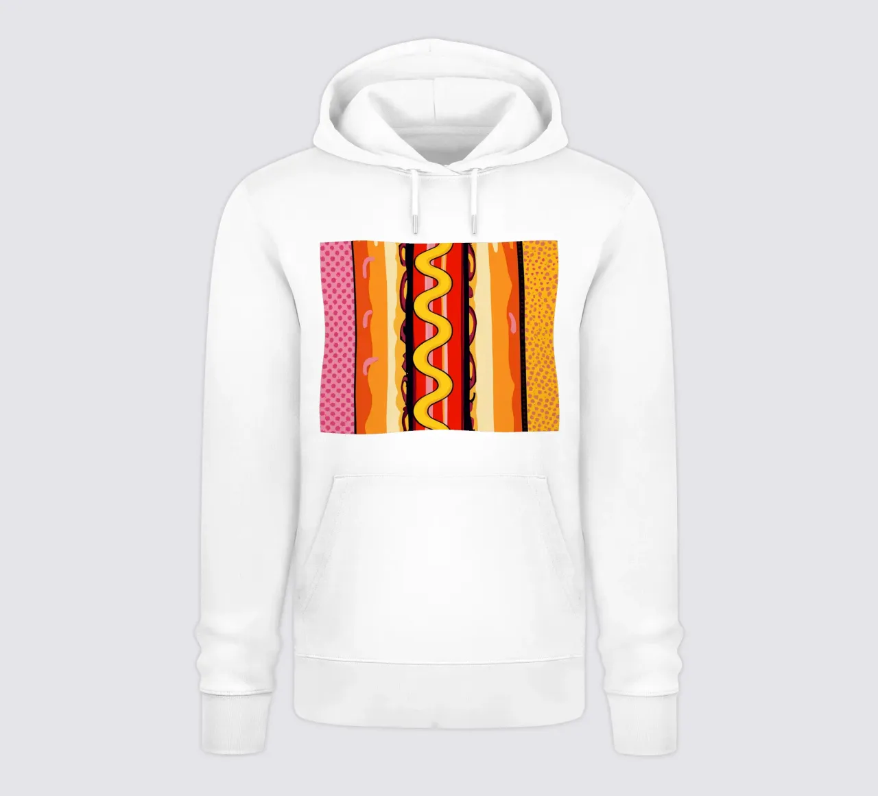 Perrito caliente Pop-Art con fondo de mostaza y lunares sudadera con capucha de DesignDoodle