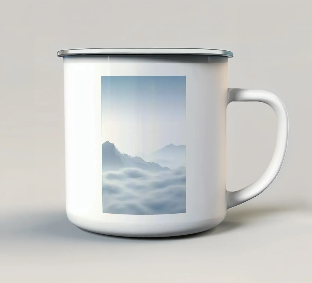 white mountain in cloud tazza in smalto da marty