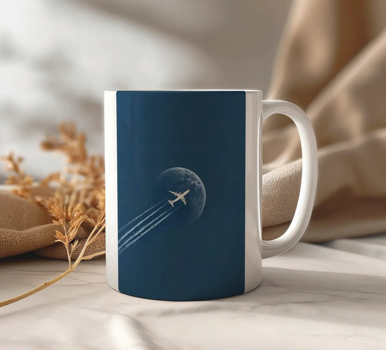 plane fly to moon tazza in ceramica da marty