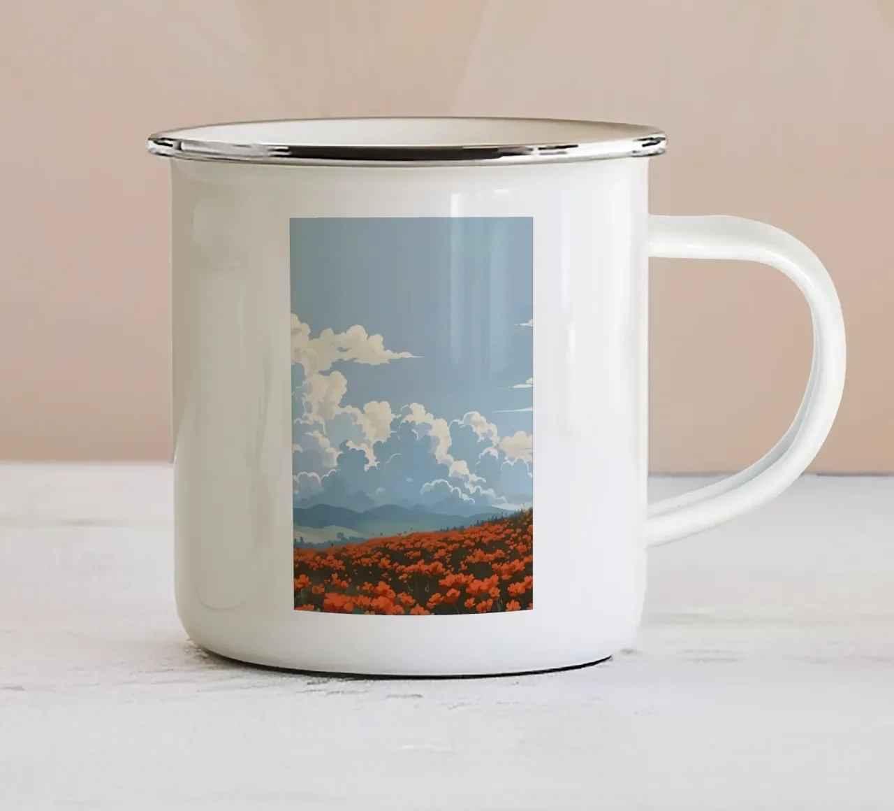 cloudy on flower field Emaille Tasse von marty