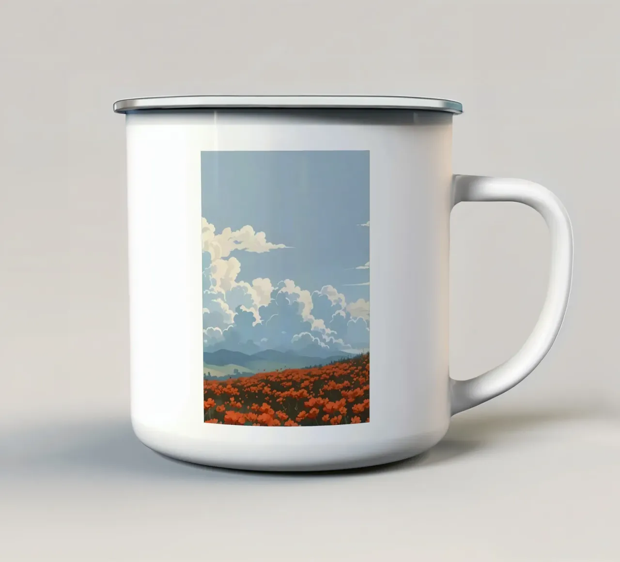 cloudy on flower field Emaille Tasse von marty