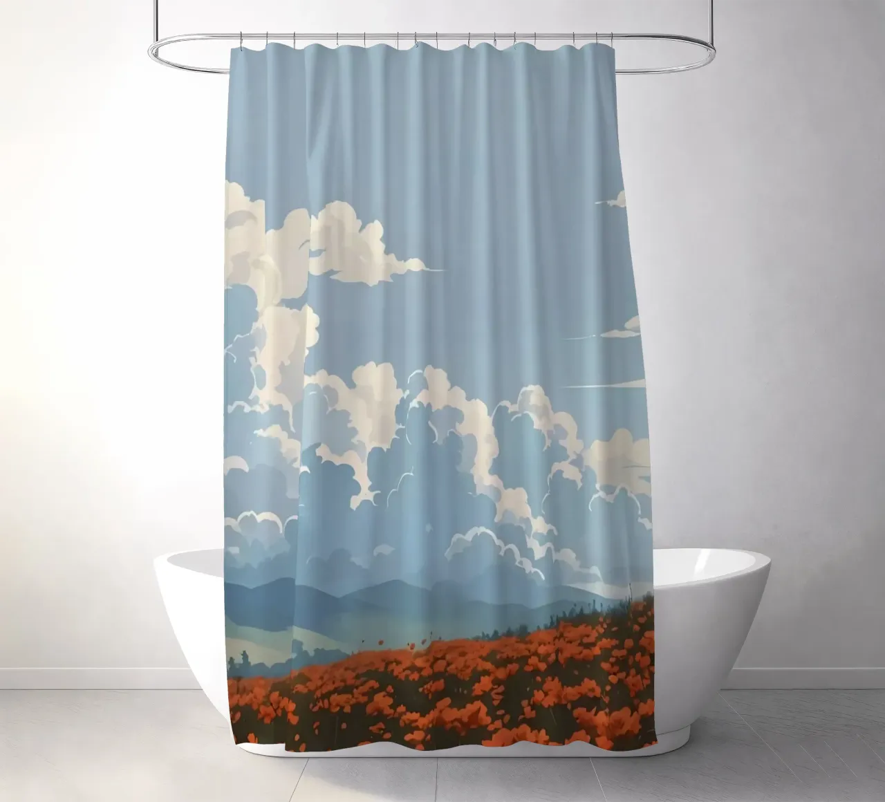 cloudy on flower field tenda da doccia da marty