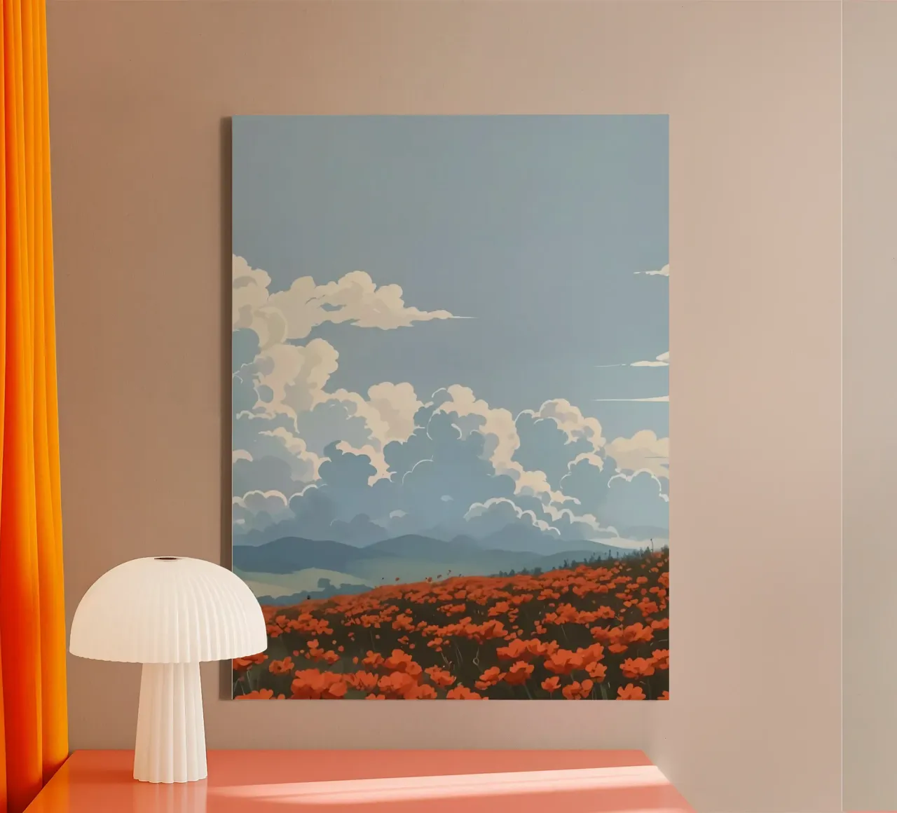 cloudy on flower field canvas by marty
