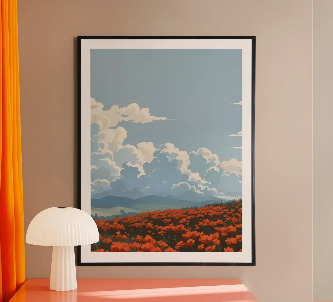 cloudy on flower field poster da marty