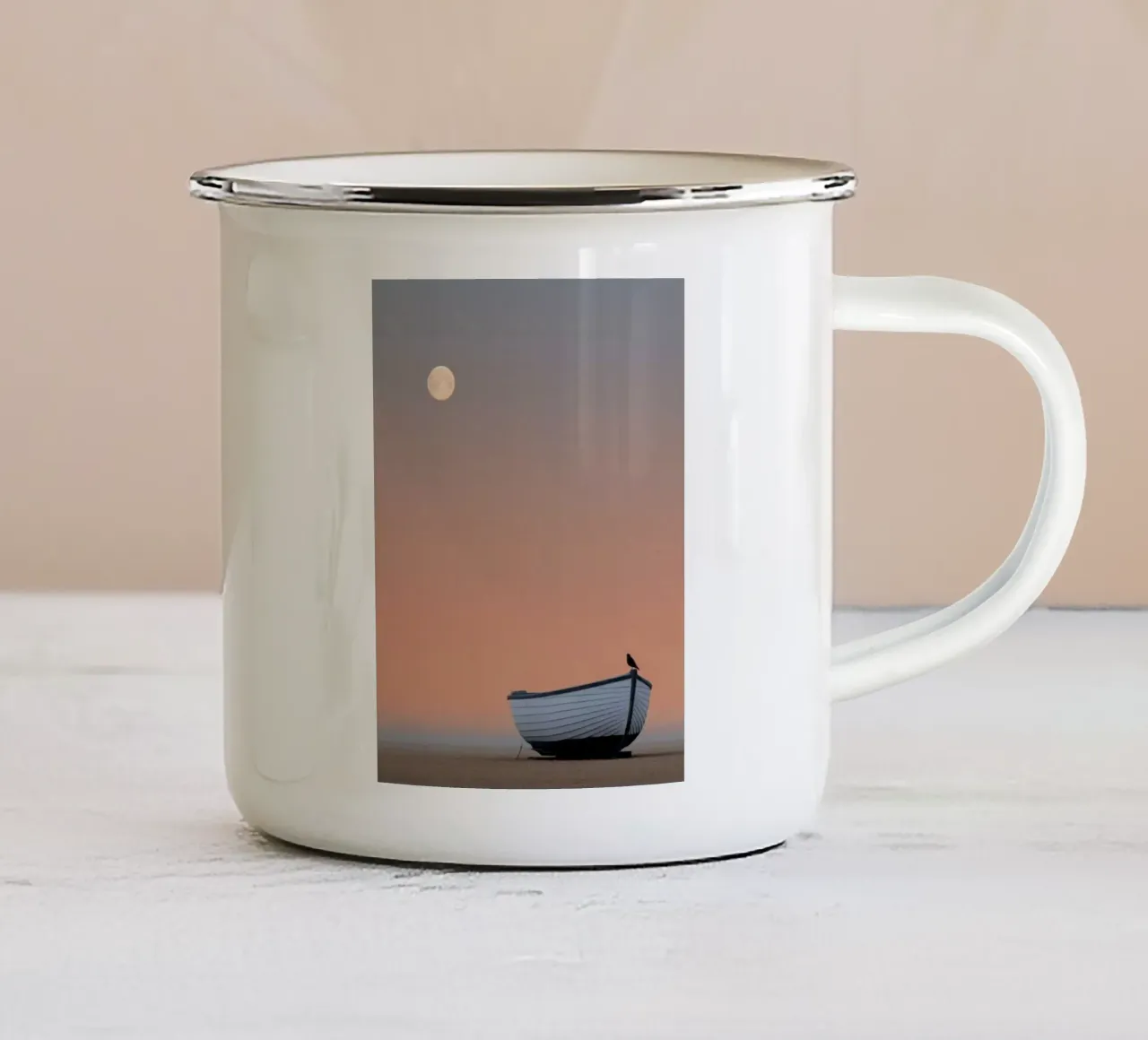 boat with moon emaille mok van marty