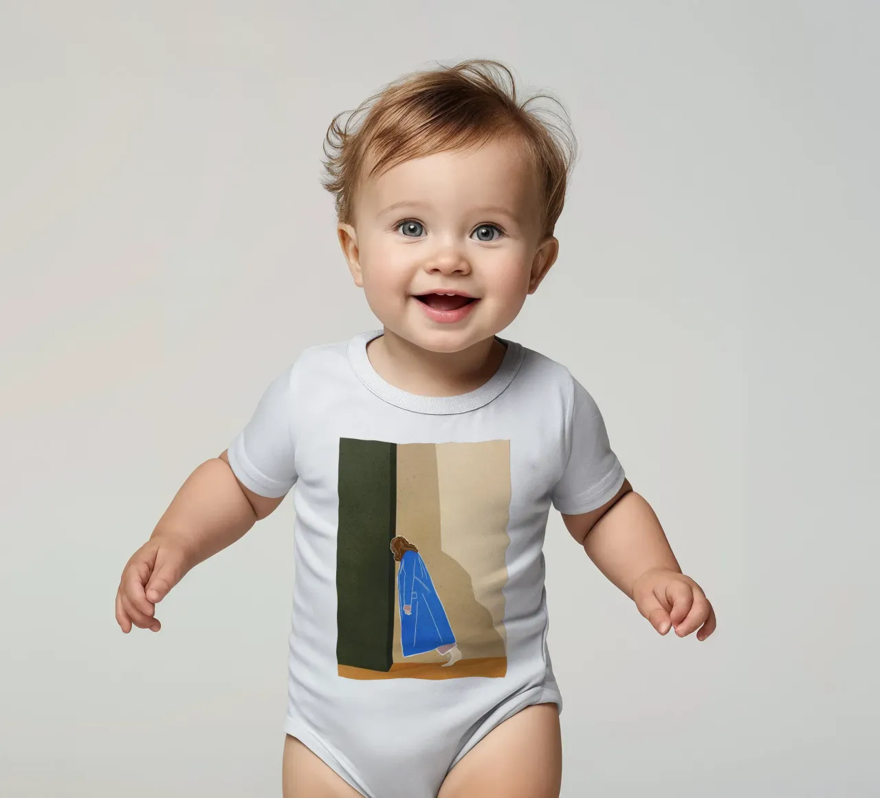 Lazy Woman Modern Art Print Frau in blauem Mantel Bujaboom Kurzarm Babybody von bujaboom