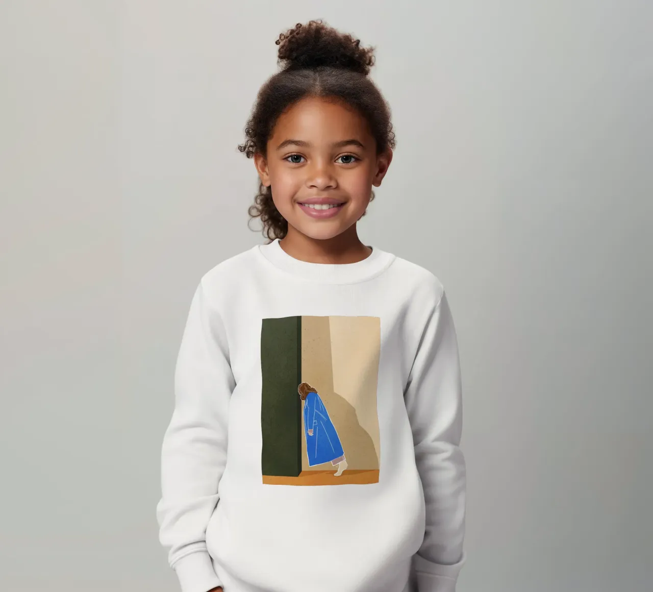Lazy Woman Modern Art Print Mujer con abrigo azul Bujaboom sudadera para niño de bujaboom